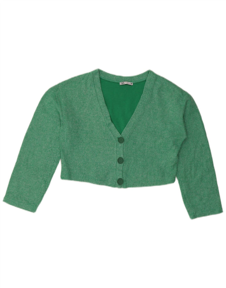 ZARA Femme Cardigan court surdimensionné UK 10 Petit coton vert