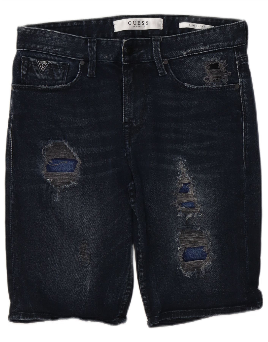 GUESS Short en jean slim vieilli W30 pour homme en coton bleu marine moyen