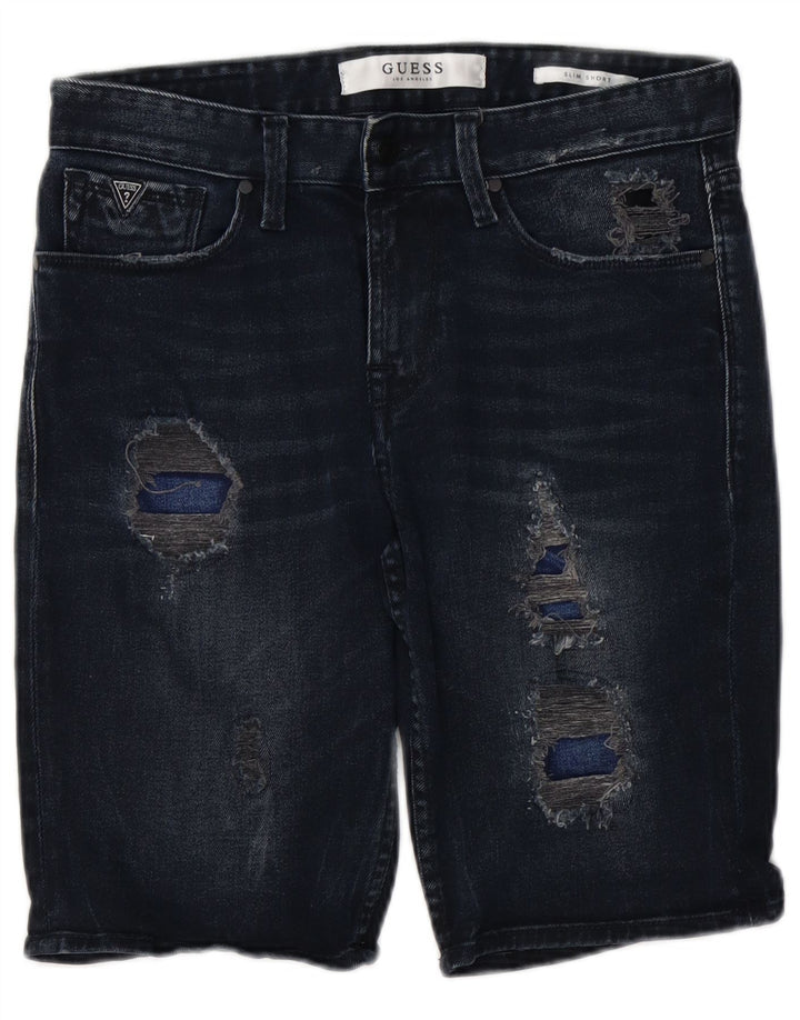 GUESS Short en jean slim vieilli W30 pour homme en coton bleu marine moyen