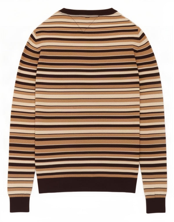 Tommy Hilfiger Pull col en V pour femme UK 14 Beige moyen rayé