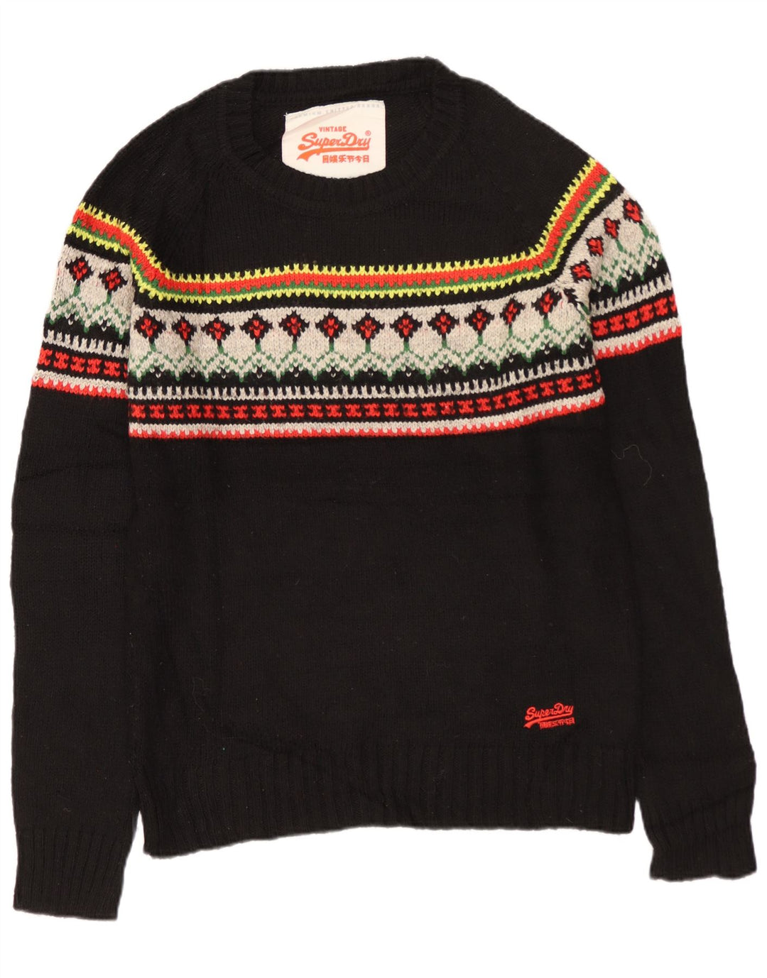SUPERDRY Pull Col Rond Homme Noir Moyen Fair Isle Acrylique