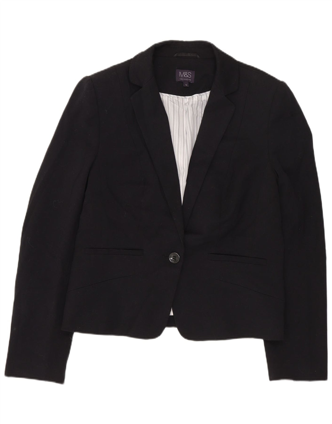 Marks & Spencer Veste blazer courte à 1 bouton pour femme UK 12 Noir moyen