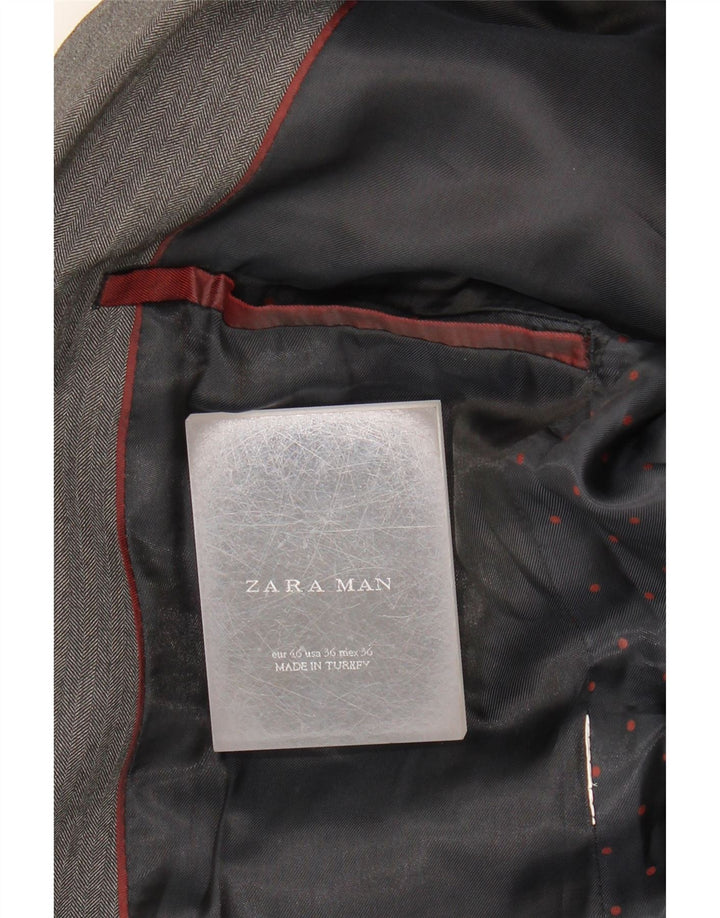 Zara Veste Blazer 2 Boutons Homme EU 46 Gris Moyen à Chevrons