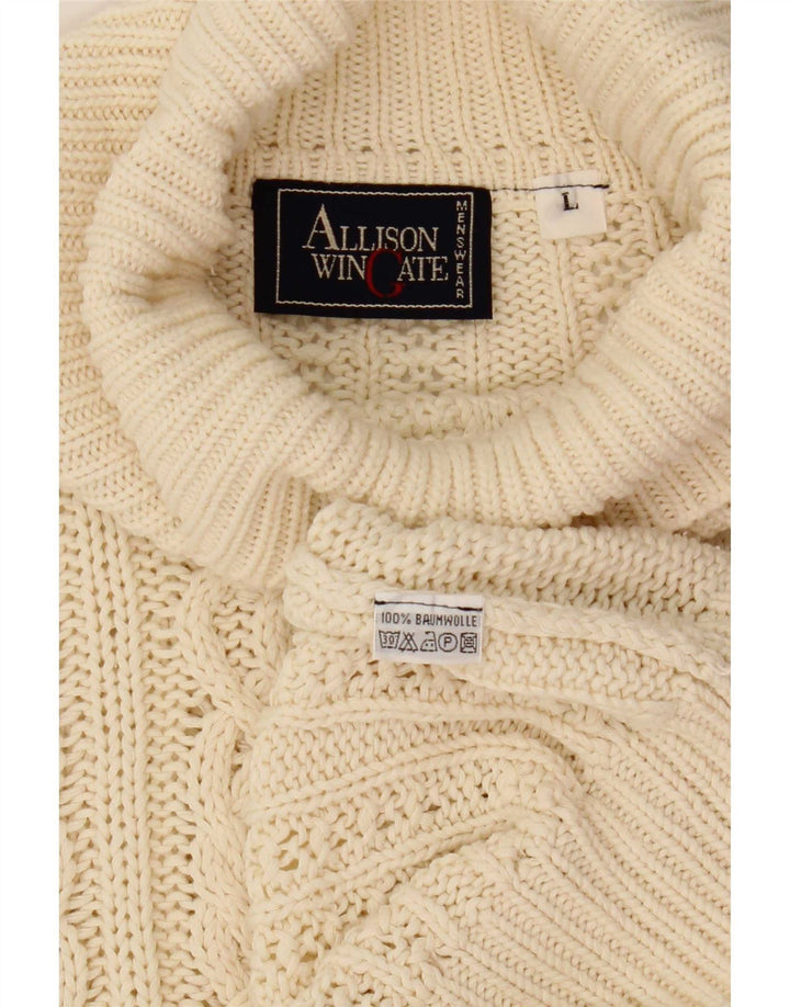 Allison Wingate Pull col roulé pour homme en coton blanc cassé