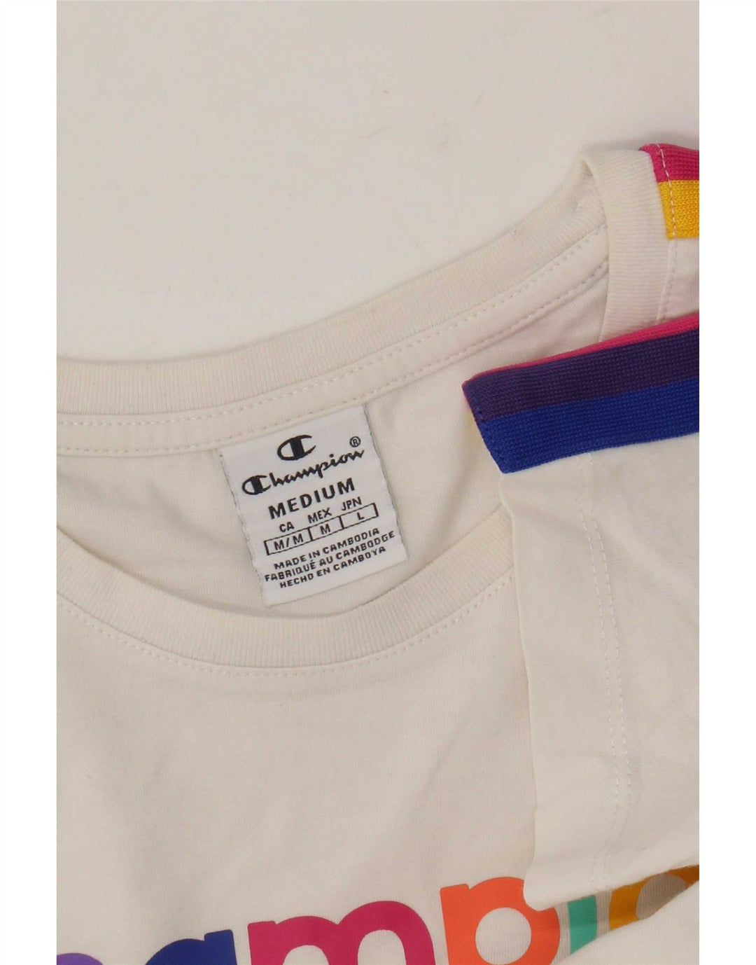 Champion T-shirt graphique pour femme UK 12 Medium White Colourblock