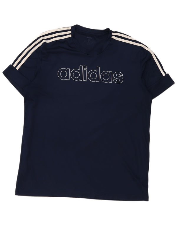 Adidas Mens Slim Fit Graphic T-Shirt Top XL Bleu Marine Polyester
