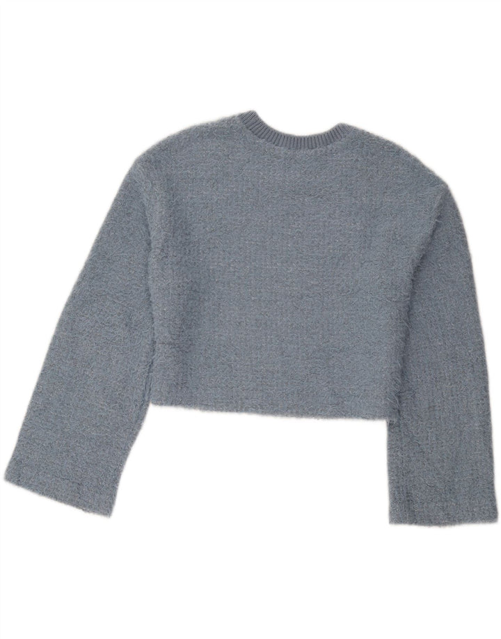 Zara Pull court à col rond pour femme UK 14 Bleu moyen Polyester