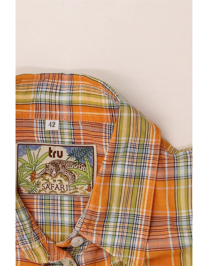 TRU Mens Short Sleeve Shirt Size 42 Large Orange Check Vintage Tru and Second-Hand Tru from Messina Hembry 