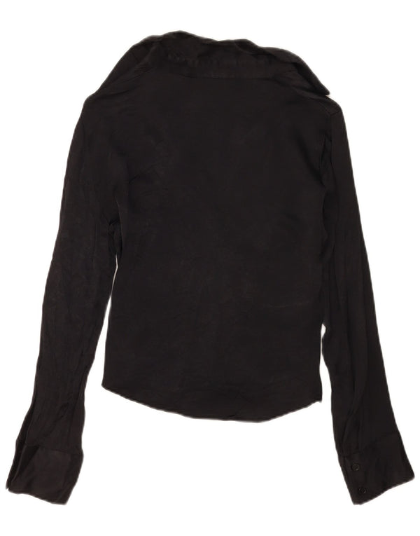 Zara Womens Crop Shirt Blouse UK 10 Petite Viscose Noire