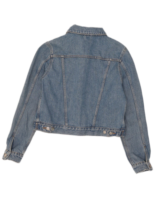 Topshop Veste en jean courte pour femme UK 10 Petit coton bleu