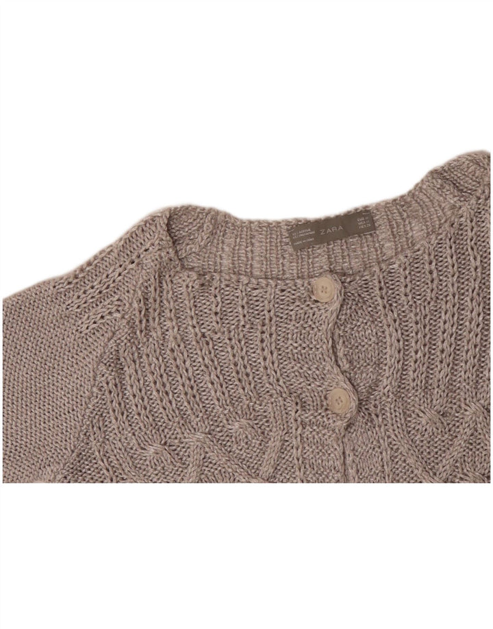 ZARA Femme Cardigan à manches 3/4 Pull UK 12 Gris moyen