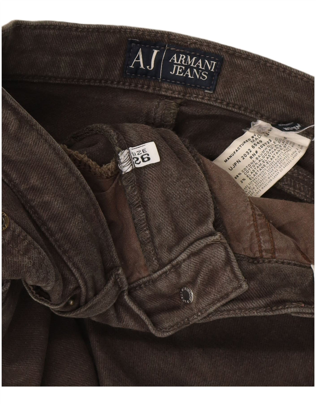 ARMANI Femme Jean Droit W26 L29 Kaki Coton