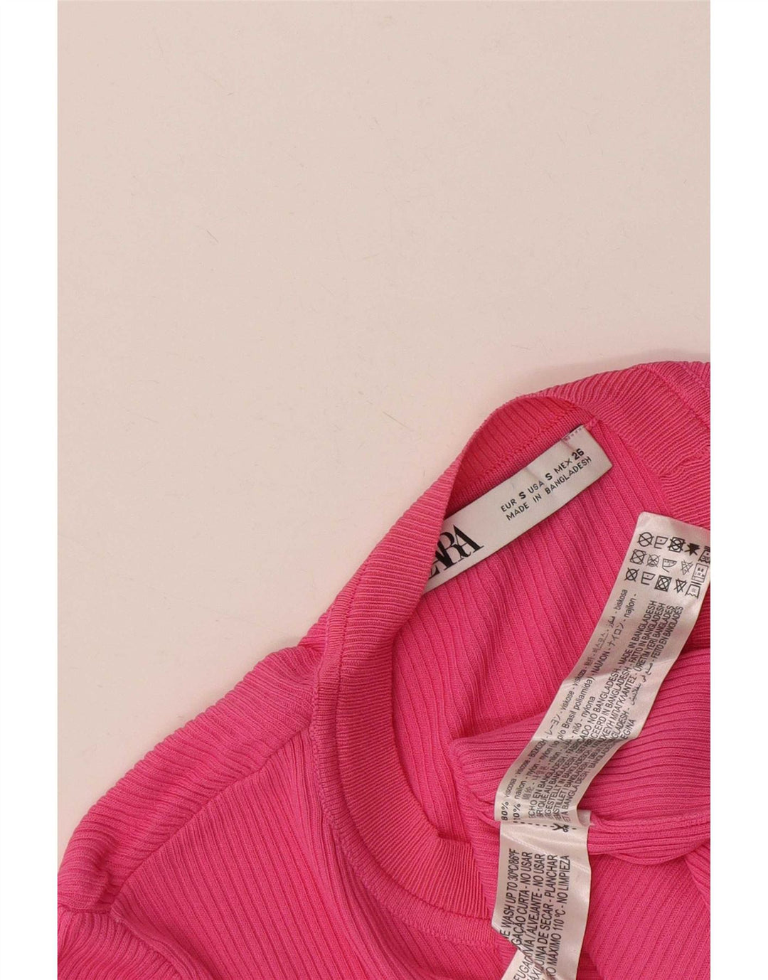 Zara Femme Haut Régulier Manches Longues UK 8 Petite Viscose Rose