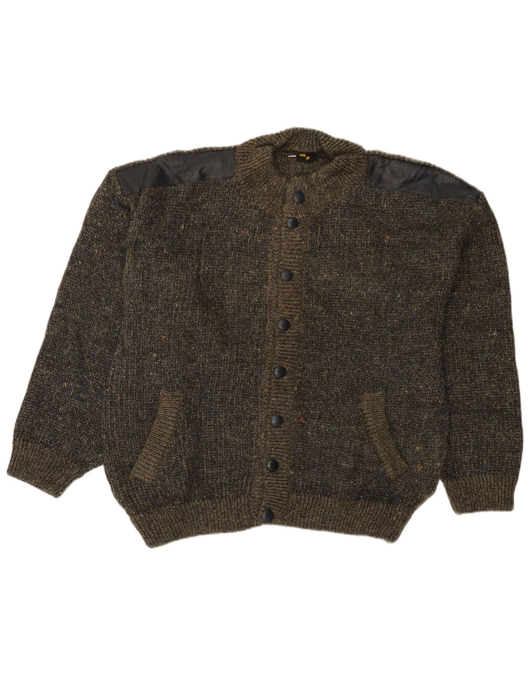 VINTAGE Pull cardigan coupe ample pour homme IT 50 Kaki moyen moucheté