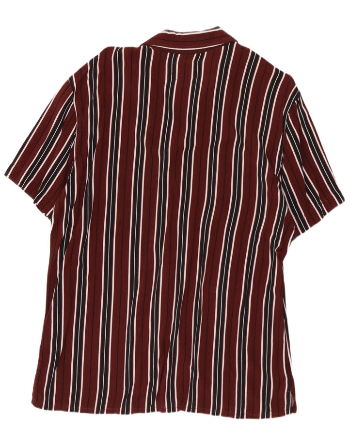 Pull & Bear Chemise à manches courtes pour homme en viscose rayée bordeaux