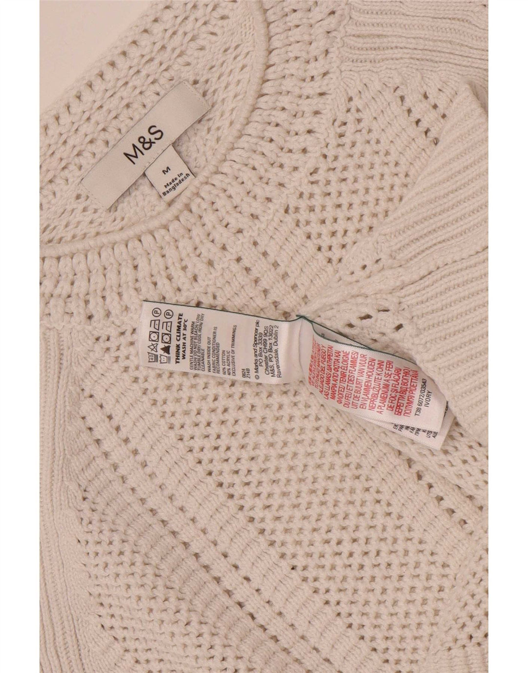Marks & Spencer Pull court à col rond pour femme UK 14 Medium Off White