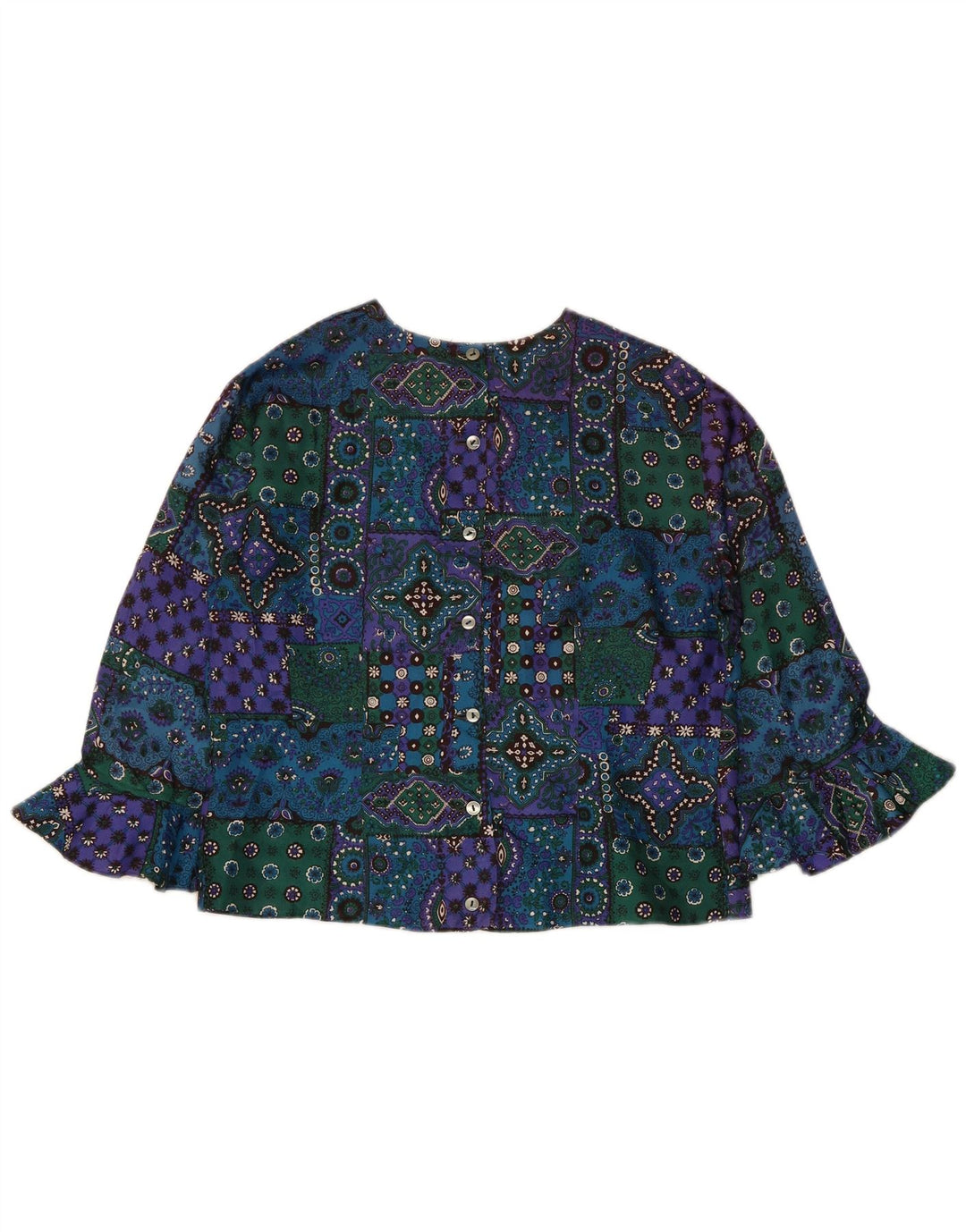 vintage Womens Crop Shirt Blouse UK 12 Moyen Multicolore Patchwork