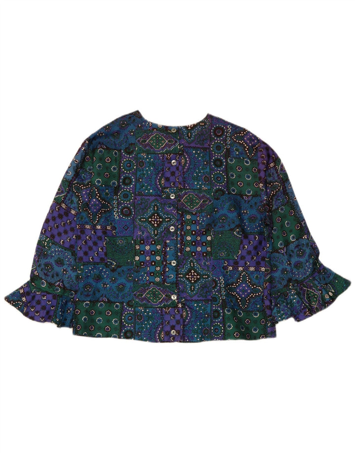 vintage Womens Crop Shirt Blouse UK 12 Moyen Multicolore Patchwork