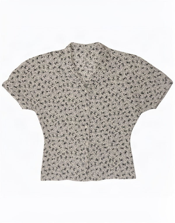 vintage Femmes Chemise à manches courtes Blouse UK 12 Moyen Blanc Floral Rétro