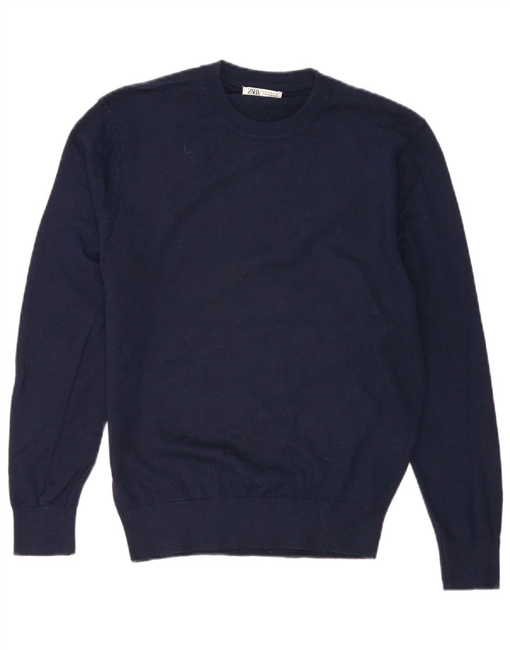 Zara Homme Pull Col Ras Du Cou Acrylique Bleu Marine Moyen