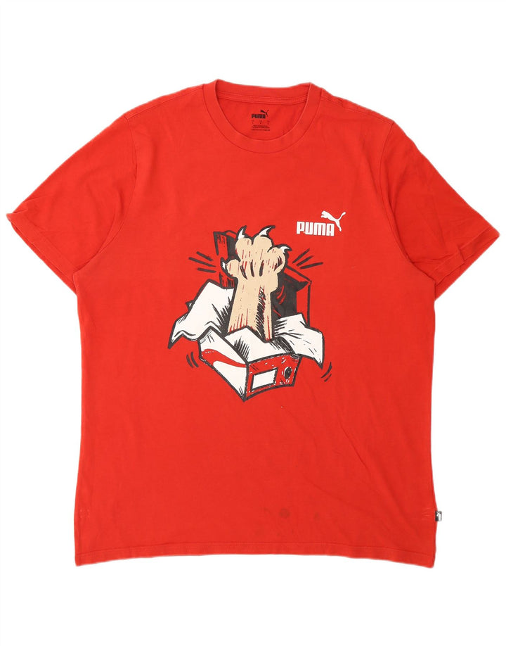 Puma Homme Graphic T-Shirt Top Large Rouge Coton
