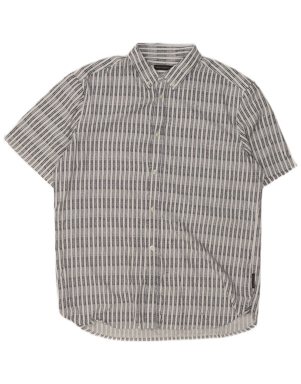 French Connection Chemise à Manches Courtes Homme Large Blanc Rayé Viscose