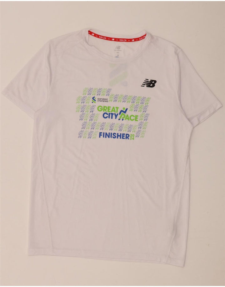 New Balance T-Shirt Graphique Homme Blanc Moyen Polyester