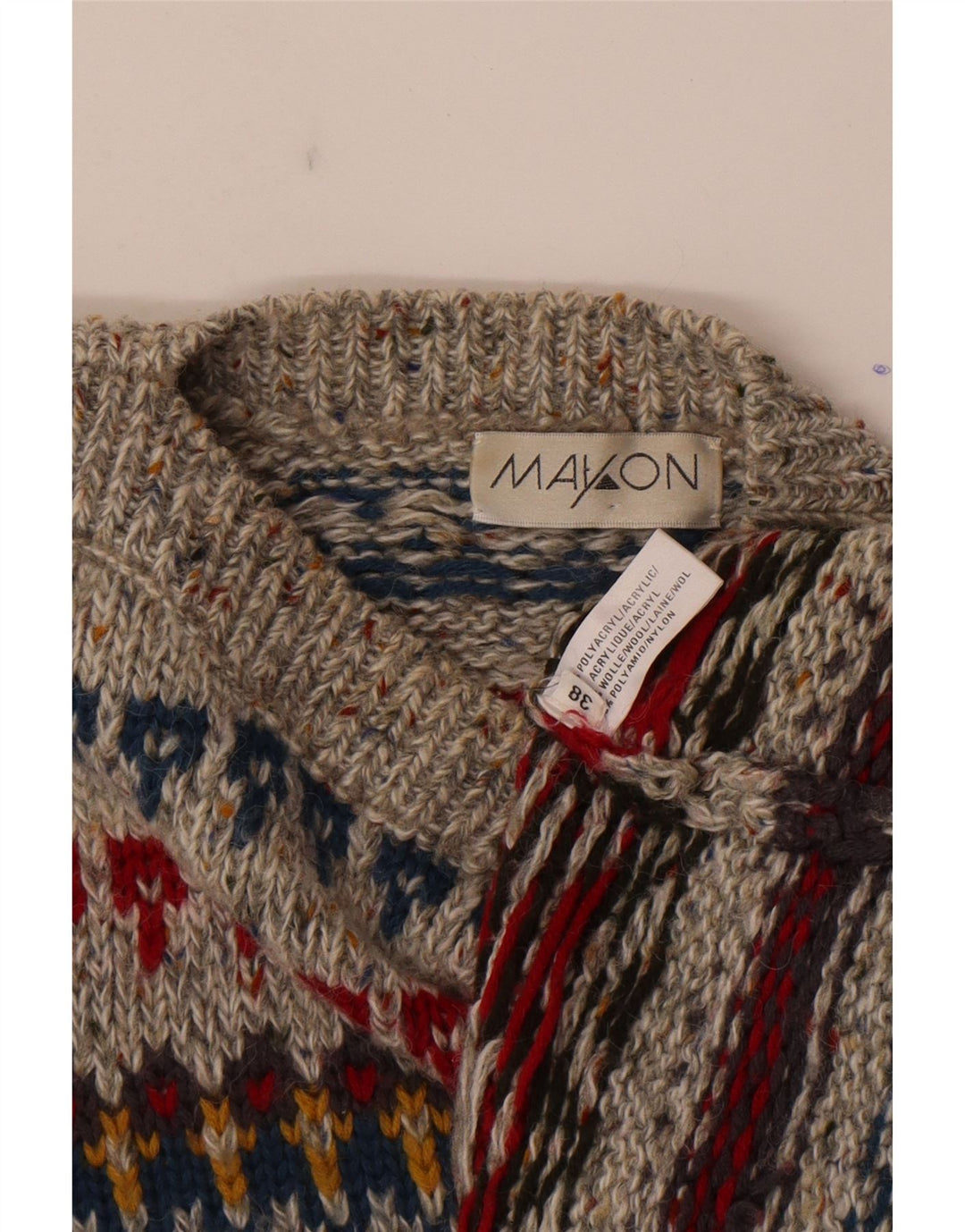 Mayon Pull surdimensionné à col bateau pour femme EU 38 Gris moyen Fair Isle