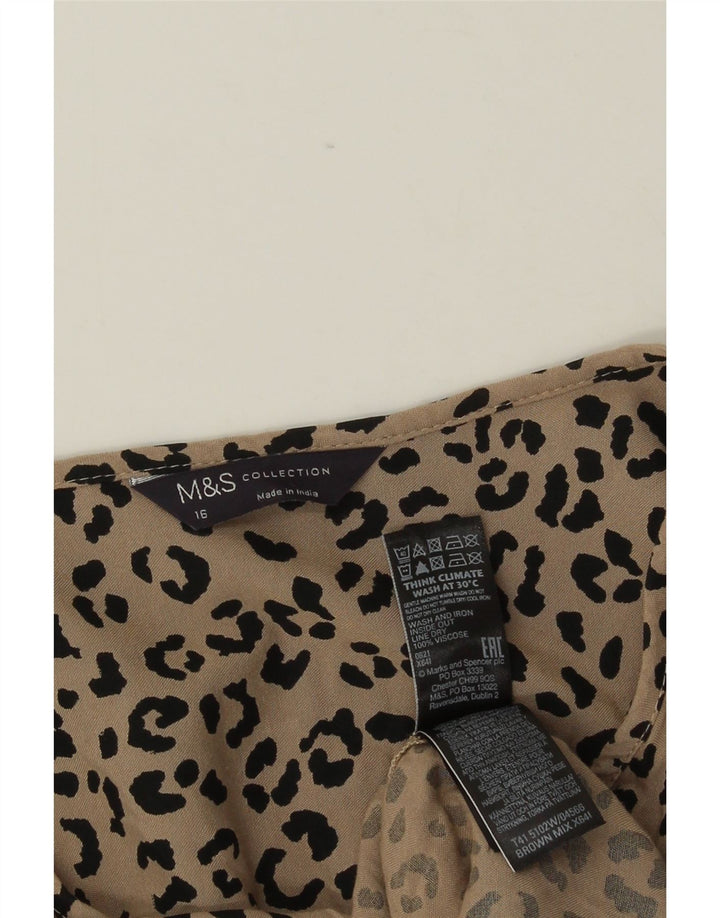 MARKS & SPENCER Haut Chemisier Femme UK 16 Grand Imprimé Animal Marron
