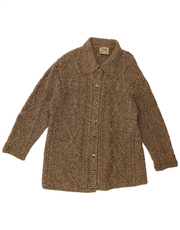 CARRAIG DONN Pull Cardigan Femme UK 14 Laine Mouchetée Kaki Moyen