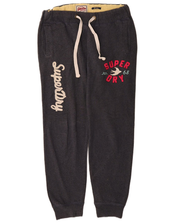 Superdry Pantalon de survêtement graphique pour femme Joggers UK 14 Gris moyen Coton