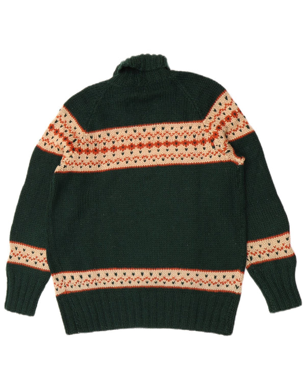 vintage Femmes Roll Neck Jumper Pull UK 14 Moyen Vert Fair Isle