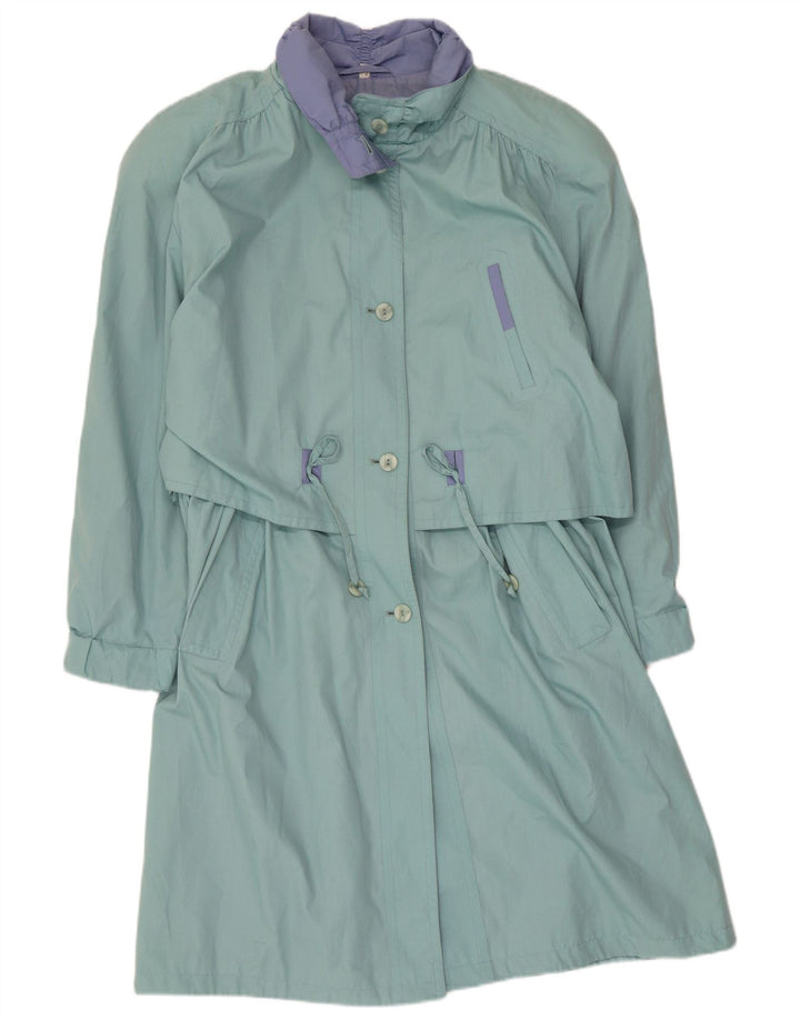 vintage Femme Trench Coat UK 12 Medium Green Colourblock Polyester