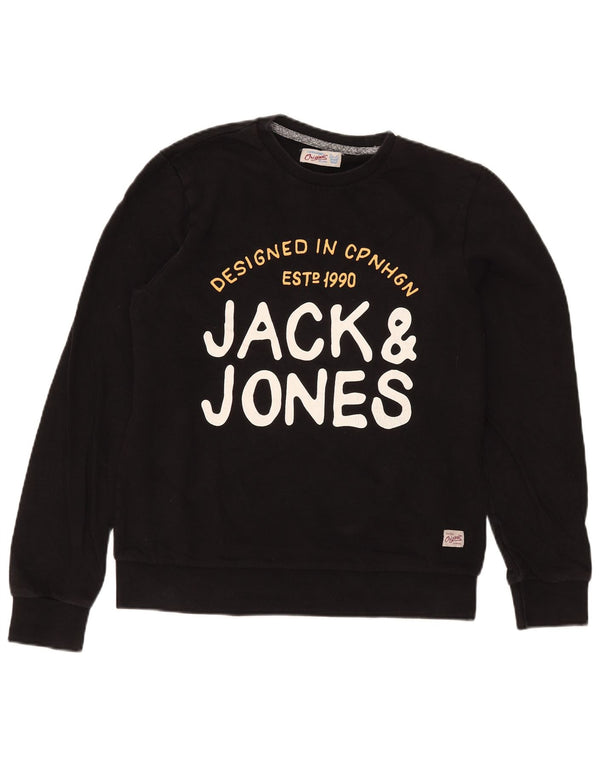 Jack & Jones Mens Graphic Sweatshirt Jumper Medium Black Cotton