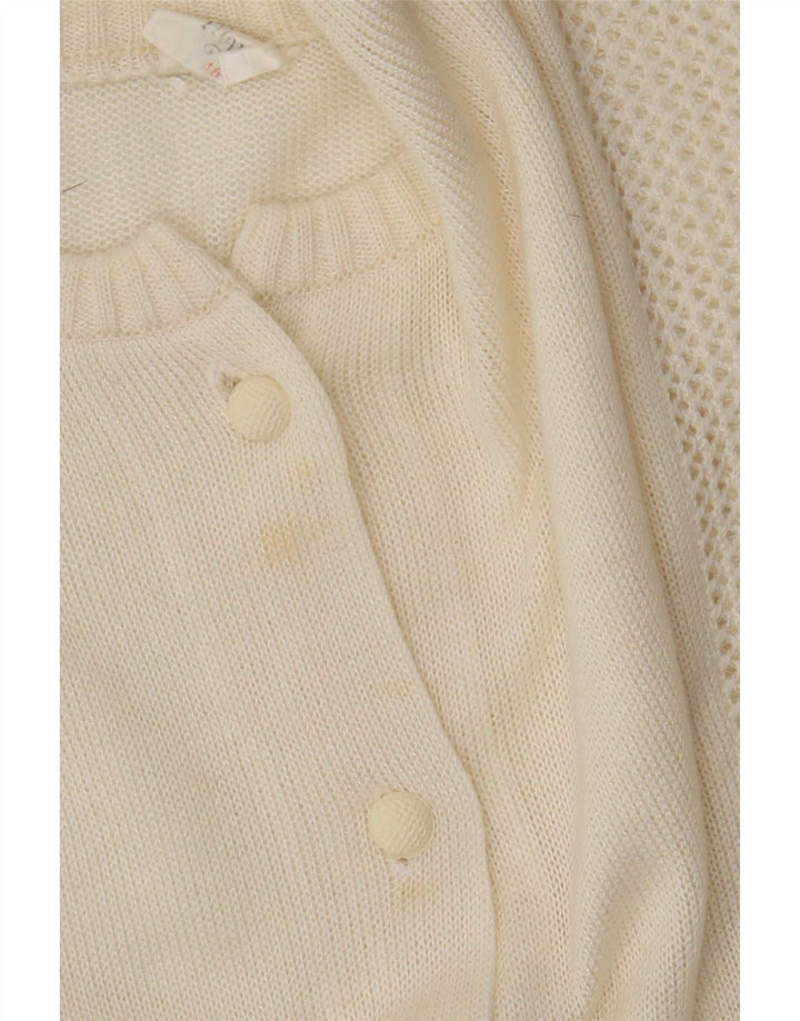 vintage Femme Cardigan Pull IT 46 Grand Off White Polyacrylique