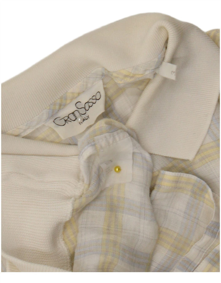 Gran Sasso Chemise Pull à Manches Courtes Homme Blanc Carreaux Lin