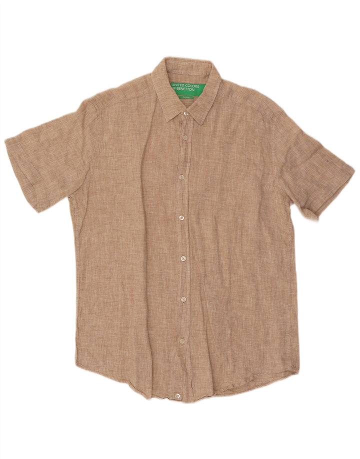 Benetton Chemise à Manches Courtes Homme Lin Beige Large