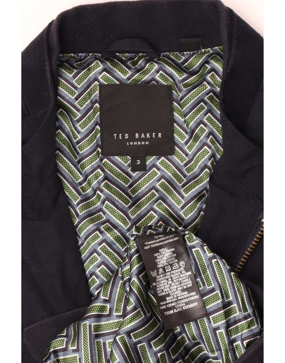 Ted Baker Veste Bomber Homme Taille 3 Moyen Bleu Marine Polyester