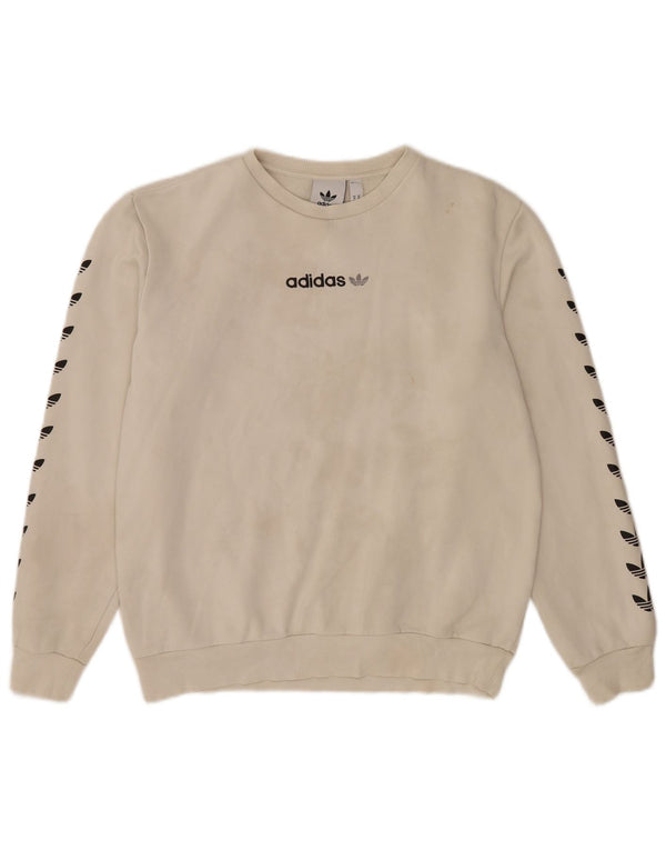 Adidas Sweat-shirt graphique pour femme UK 14 en coton blanc cassé moyen