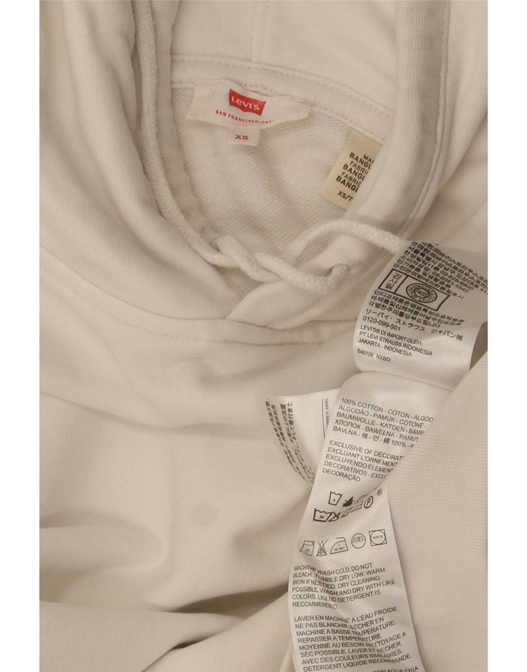 Levi's Pull à Capuche Oversize XS Homme Blanc Coton
