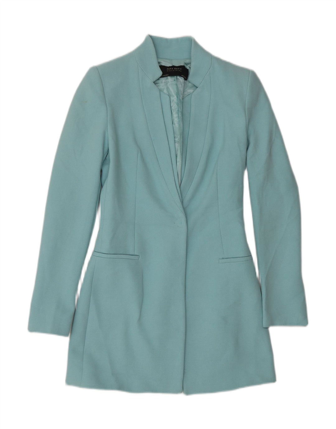 Zara Womens 1 Button Longline Blazer Jacket UK 6 XS Bleu Acétate
