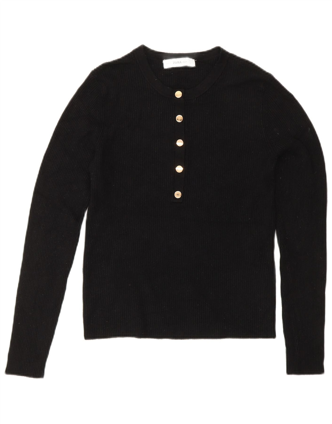 ZARA Pull court à col boutonné pour femme UK 12 Viscose noir moyen