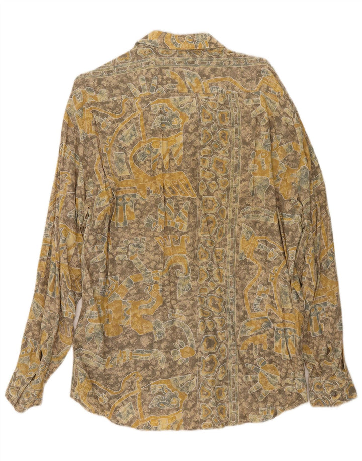 Chemise à motif abstrait vintage pour hommes grande viscose jaune