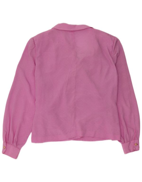 vintage Femmes Manches Longues Wrap Blouse Top UK 16 Grand Rose Repéré