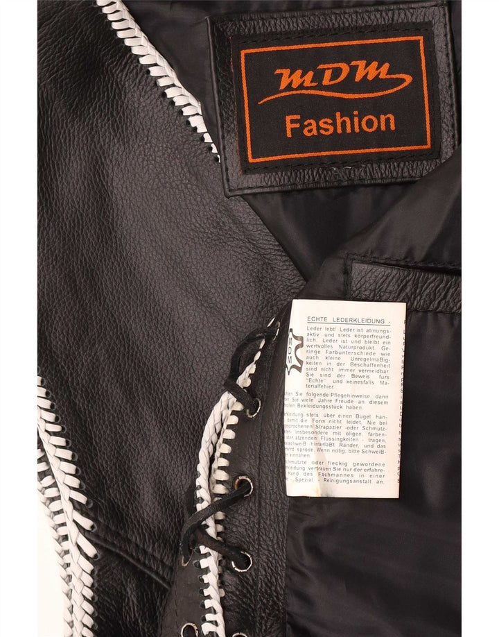 MDM Gilet en cuir style moto pour homme, grand, noir