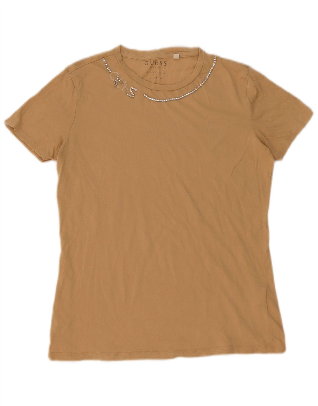 Guess T-Shirt Femme Top UK 12 Coton Beige Moyen