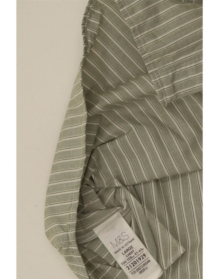 Marks & Spencer Chemise Homme Large Kaki Rayé Coton