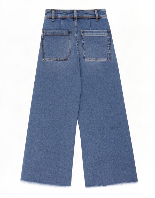 Zara Womens The Marine Crop Jean droit à jambe large EU 36 XS W26 L24 Bleu
