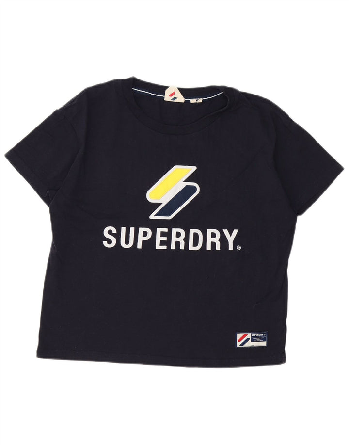 SUPERDRY T-shirt graphique pour femme UK 12 Bleu marine moyen Coton