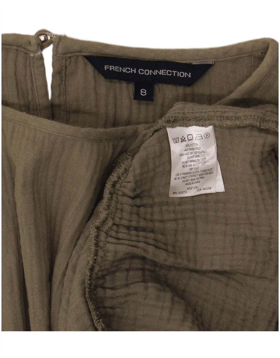 French Connection Haut Chemisier Oversize Femme UK 8 Petit Kaki Coton